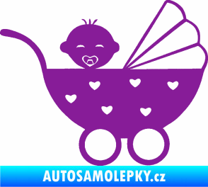 Samolepka Dítě v autě 070 pravá kočárek s miminkem fialová