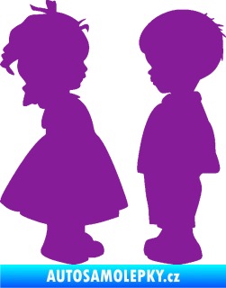 Samolepka Dítě v autě 071 levá holčička s chlapečkem sourozenci fialová