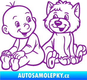 Samolepka Dítě v autě 087 levá chlapeček s pejskem fialová
