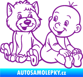 Samolepka Dítě v autě 087 pravá chlapeček s pejskem fialová