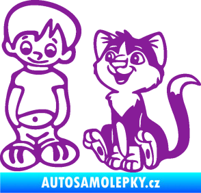 Samolepka Dítě v autě 097 levá kluk a kočka fialová