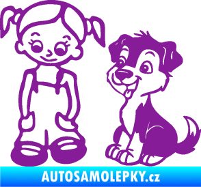 Samolepka Dítě v autě 099 levá holčička a pes fialová