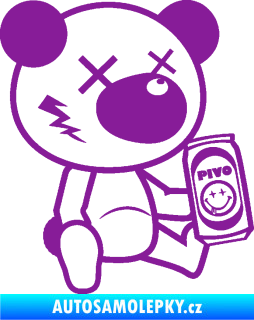 Samolepka Drunk bear 004 pravá medvěd s pivem fialová