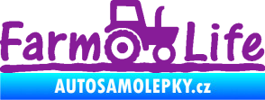 Samolepka Farm life nápis s traktorem fialová