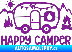 Samolepka Happy camper 002 pravá kempování s karavanem fialová