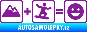 Samolepka Hory + snowboard = veselý smajlík fialová