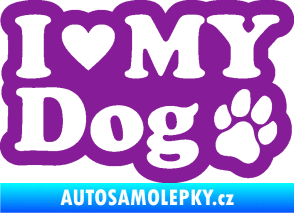 Samolepka I love my dog 002 fialová