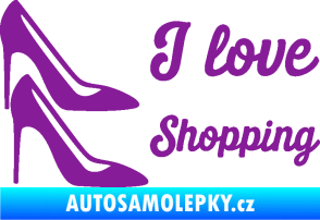 Samolepka I love shopping nápis  fialová