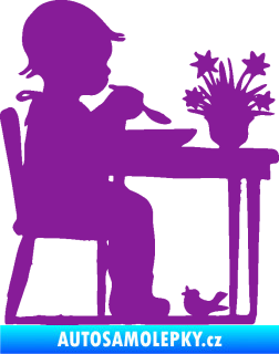 Samolepka Interiér 001 levá dítě u stolečku fialová