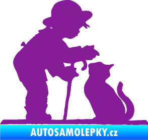 Samolepka Interiér 002 levá dítě s kočičkou fialová