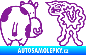 Samolepka JDM kravička a ovečka 001 levá fialová