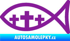 Samolepka Jesus rybička 005 tři kříže křesťanský symbol fialová