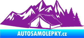 Samolepka Kempování 002 levá stan a hory fialová