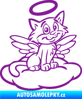 Samolepka Kočka 020 pravá andílek na obláčku fialová