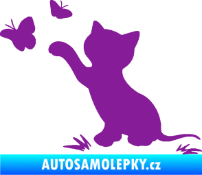 Samolepka Kočka 037 levá s motýlky fialová