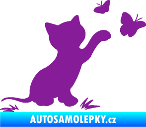 Samolepka Kočka 037 pravá s motýlky fialová