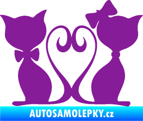 Samolepka Kočky love 002 levá spletené ocásky fialová