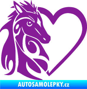 Samolepka Koník love 001 levá hříbátko v srdíčku fialová
