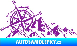Samolepka Krajina hory 043 levá s kompasem fialová