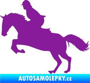 Samolepka Kůň 014 levá skok s jezdcem fialová