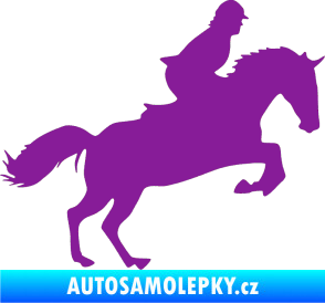 Samolepka Kůň 014 pravá skok s jezdcem fialová