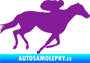Samolepka Kůň 027 pravá závodí s jezdcem fialová