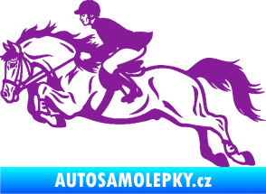 Samolepka Kůň 059  levá jezdec na koni parkur fialová