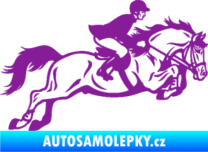 Samolepka Kůň 059  pravá jezdec na koni parkur fialová