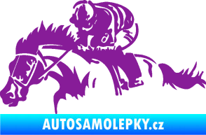 Samolepka Kůň 075 levá závod s jezdcem, dostihy fialová
