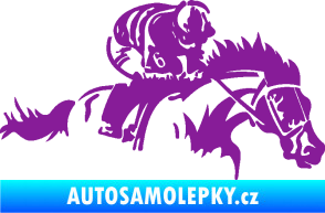 Samolepka Kůň 075 pravá závod s jezdcem, dostihy fialová