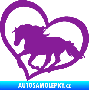 Samolepka Kůň 087  levá v srdíčku fialová