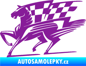 Samolepka Kůň racing 001 levá se šachovnicí fialová