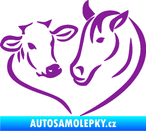 Samolepka Kůň s kravičkou v srdíčku pravá láska ke zvířatům fialová