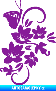 Samolepka Květina dekor 005 pravá s motýlkem fialová