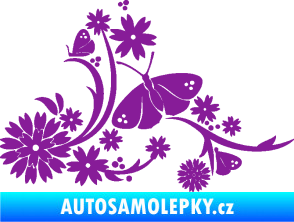 Samolepka Květina dekor 007 levá motýl s květy fialová