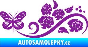 Samolepka Květina dekor 015 levá s motýlem fialová