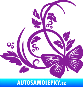 Samolepka Květina dekor 046 levá motýl fialová