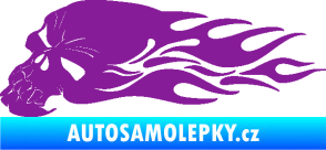 Samolepka Lebka 050 levá v plamenech fialová