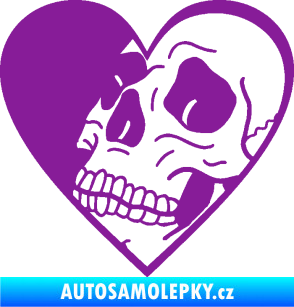Samolepka Lebka 062 levá v srdíčku fialová