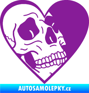 Samolepka Lebka 062 pravá v srdíčku fialová