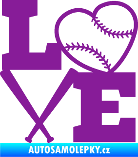 Samolepka Love baseball fialová