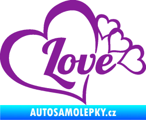 Samolepka Love nápis se srdíčky fialová