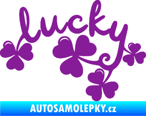 Samolepka Lucky nápis štěstí se čtyřlístky fialová