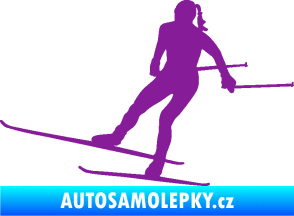 Samolepka Lyžařka 001 levá běh na lyžích fialová