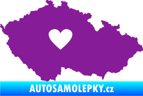 Samolepka Mapa České republiky 002 srdce fialová