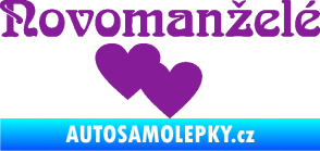 Samolepka Novomanželé 001 nápis se srdíčky fialová