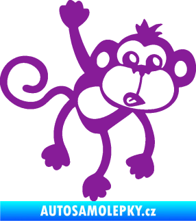 Samolepka Opice 005 pravá visí za ruku fialová