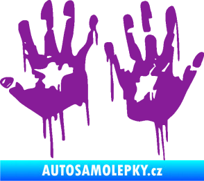 Samolepka Otisk rukou 001 levá krvavý fialová