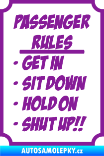 Samolepka Passenger rules nápis pravidla pro cestující fialová