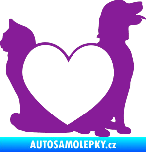 Samolepka Pejsek a kočička love pravá fialová